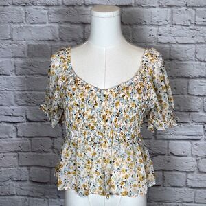 ILLA ILLA Women's Large Smocked Floral Peplum Top | Cottagecore